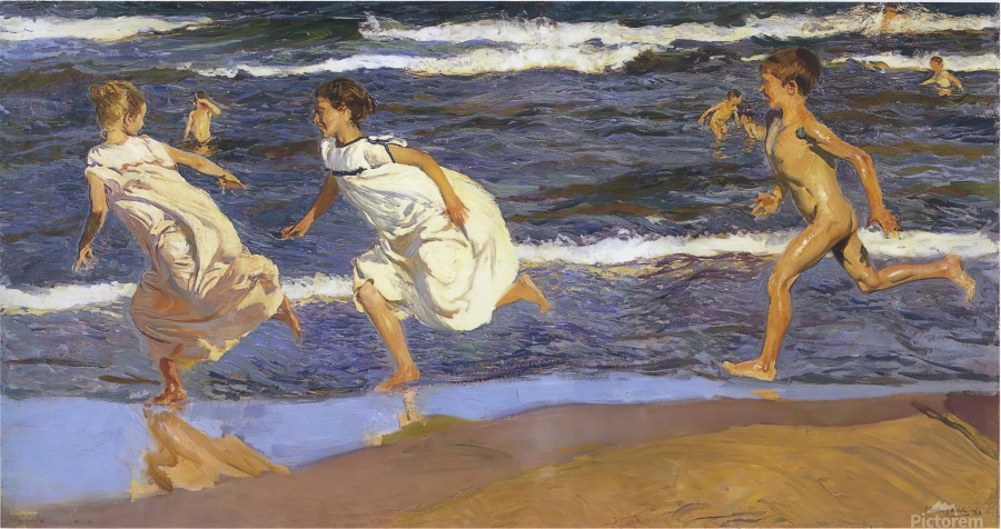 Running along the beach by Joaquin Sorolla Wall Art